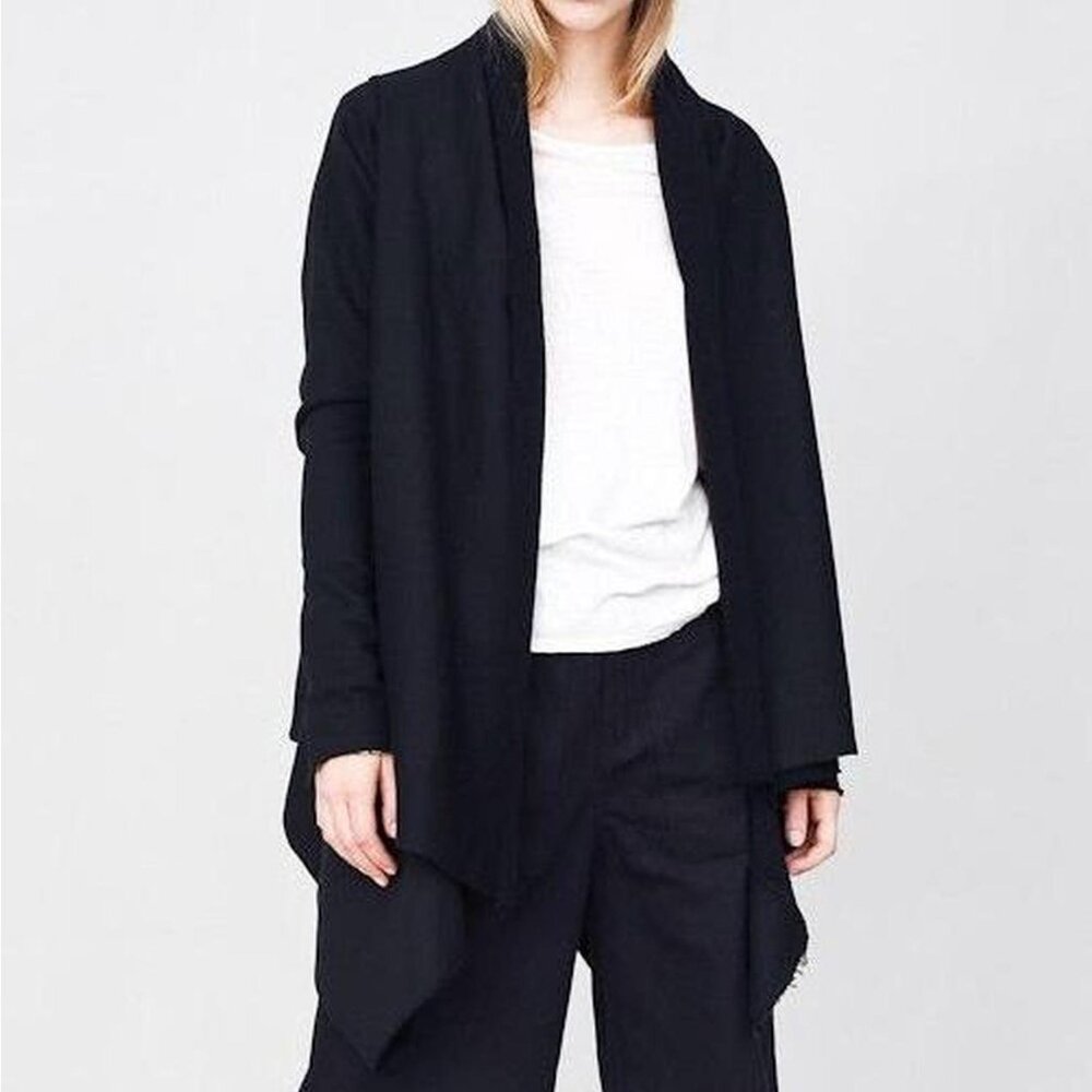 OAK NYC RAW EDGE FRENCH TERRY WRAP CARDIGAN